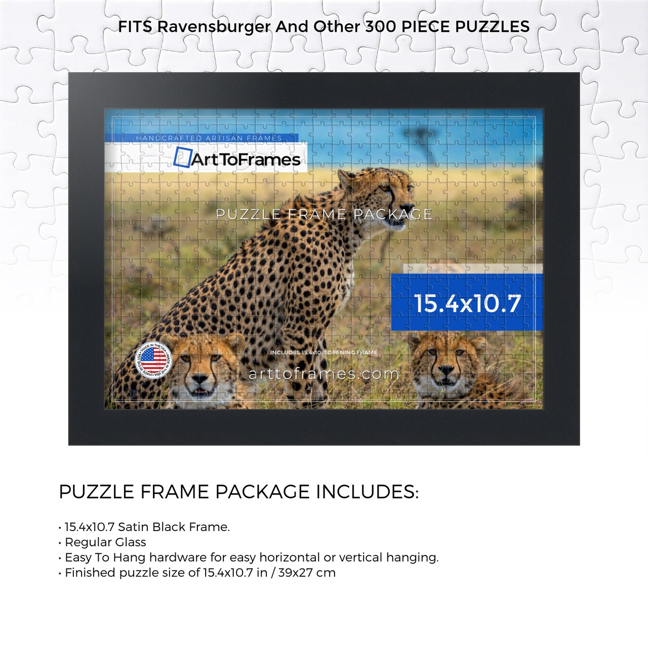 ArtToFrames 15.4x10.7 INCH / 39x27 CM Puzzle Frame for 300 piece Puzzles.This 1.25 Inch Custom MDF Frame for Puzzles Comes with Regular Glass, Available in Multiple Colors